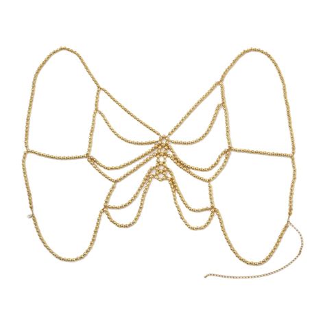 Segolike Beaded Body Chain Bra Outfit Breathable Unique Body Accessories Bikini Chain Gold