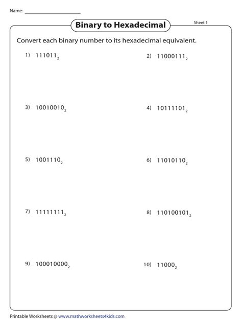 Convert Each Binary Number To Its Hexadecimal Equivalent Pdf Worksheets Library