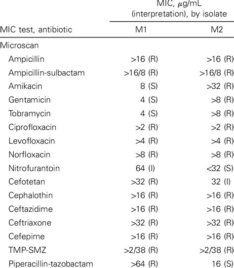 Antibiotic Susceptibility Of Escherichia Coli Isolates M1 And M2 Download Table