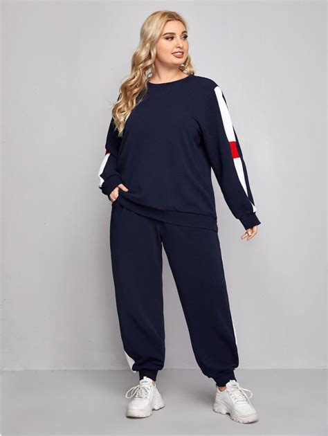 Shein Mulvari Plus Contrast Sideseam Pullover And Sweatpants Set Shein Usa