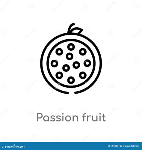 Outline Passion Fruit Vector Icon Isolated Black Simple Line Element