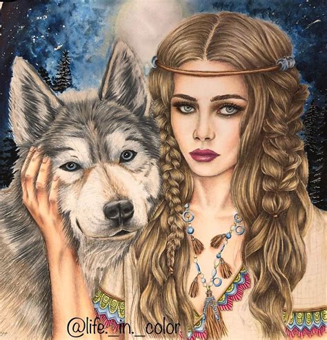 A Painting Of A Woman And A Wolf