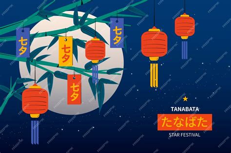 Free Vector Flat Tanabata Background With Lanterns And Bamboo