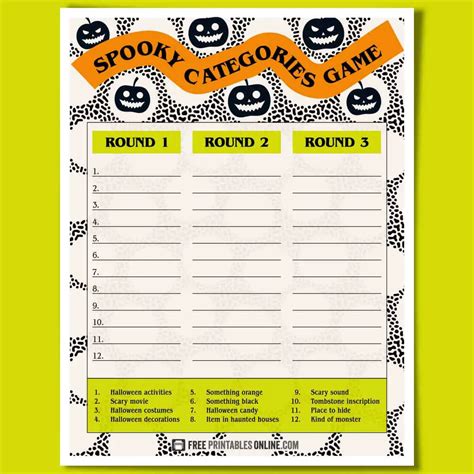 Halloween Categories Game To Print Free Printables Online