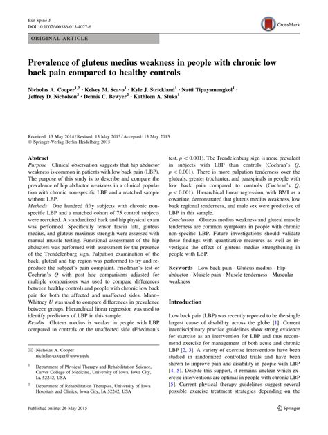 (PDF) Prevalence of gluteus medius weakness in people with chronic low back pain compared to ...