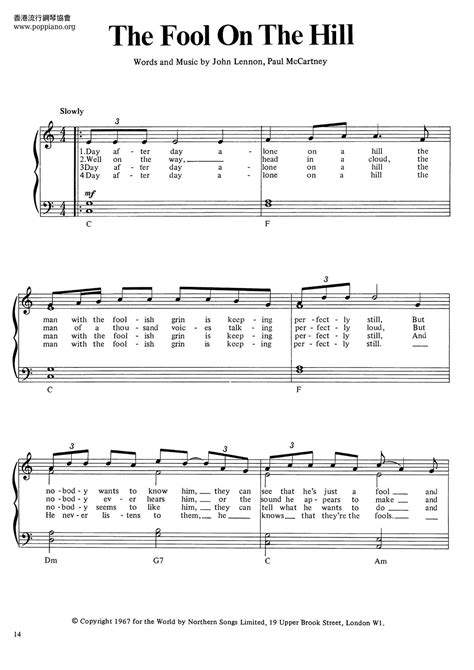 The Beatles The Fool On The Hill Sheet Music Pdf Free Score Download ★