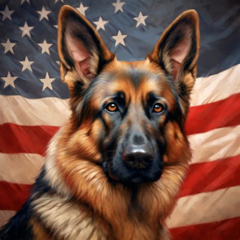 German Shepherd With American Flag Background Digital Print Etsy