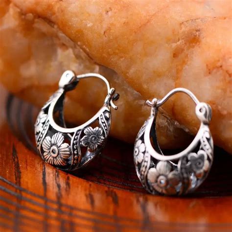 Hollow Out Thai Silver Earring Sterling Silver Jewelry Design Female Earrings In Hoop Earrings