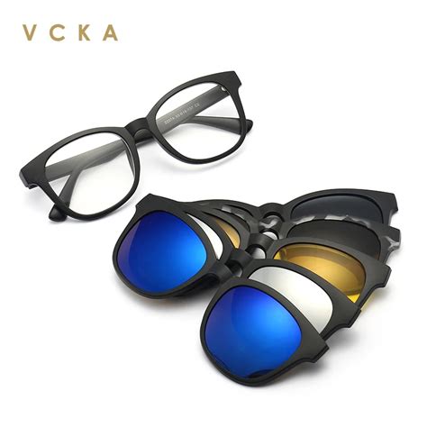 VCKA 6 In 1 Polarized Sunglasses 5 Clip Magnetic Sleeve Mirror Men And