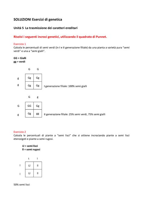 Esercizi U Scienza Vita Soluzioni Soluzioni Esercizi Di Genetica