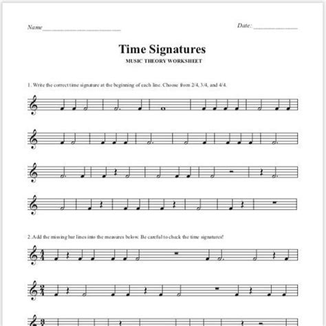 Time Signatures Completing Measures Music Theory Worksheet Etsy Australia