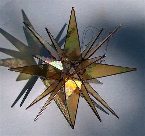 Lg Stained Glass Tree Topper Copper Finish Iridescent Amber Etsy