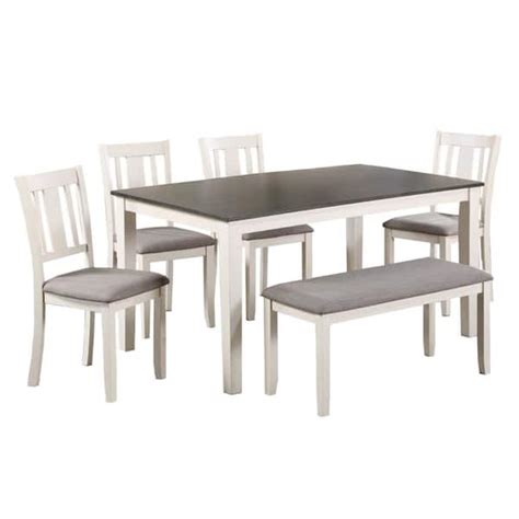 Benjara Piece Rectangle White And Gray Wood Top Dining Table And