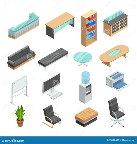 Office Furniture Isometric Icons Set Stock Vector Illustration Of