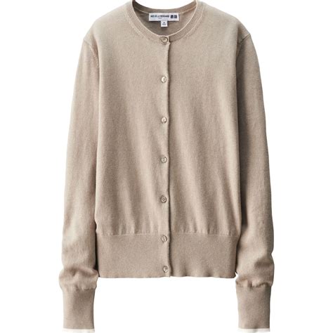 Uniqlo Women Idlf Cotton Cashmere Crewneck Cardigan in Beige | Lyst