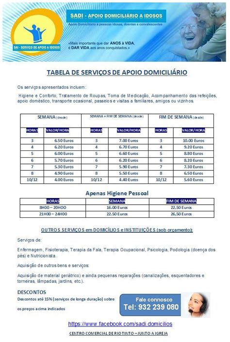 Tabela de Preços SADI Apoio Domiciliário