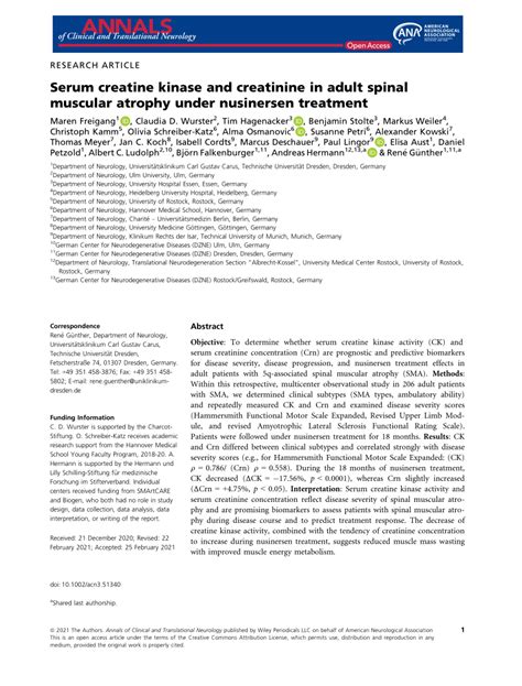 PDF Serum Creatine Kinase And Creatinine In Adult Spinal Muscular