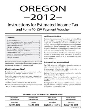 Oregon Form 40 Esv 2012 Fill And Sign Printable Template Online