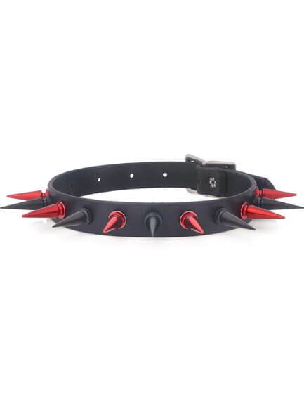 Black leather choker with Red and Black spikes