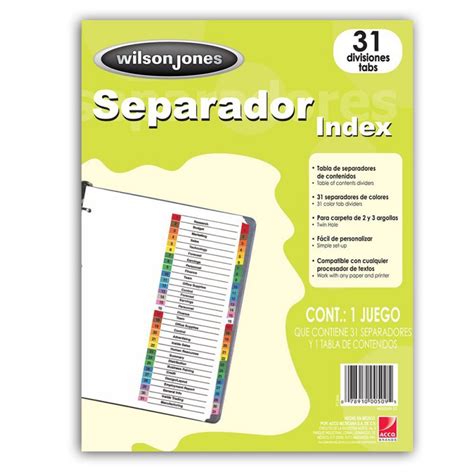 Separador Bristol Wilson Jones Divisiones Multicolor Plastificada