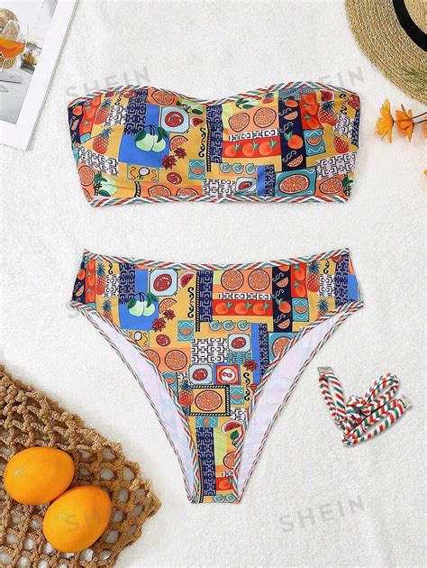 SHEIN Swim Curve Conjunto De Bikini De Tallas Grandes Con Estampado