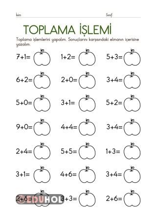 1 Sınıf Toplama İşlemleri Eduhol Etkinlik İndir Oyun Oyna Test Çöz