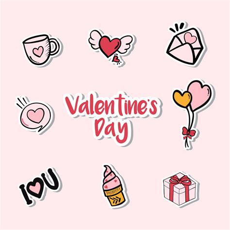 Cute Sticker Collection For Valentines Day Vector Art At Vecteezy