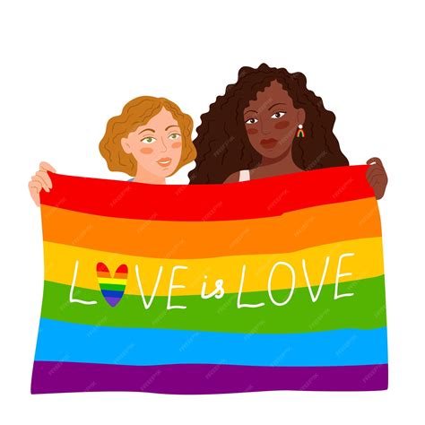 Premium Vector Lesbian Girls Are Holding Flag Of The Day Gay Pride