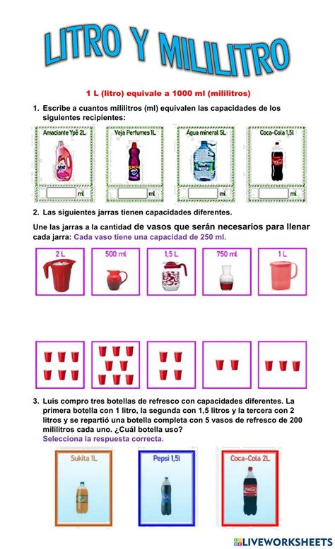 Litro A Mililitro Worksheet