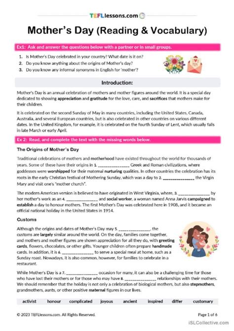 Mother S Day English Esl Worksheets Pdf Doc