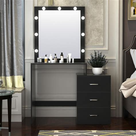 Ktaxon Vanity Table With Lighted Mirror Makeup Table With 3 Drawers Dressing Vanity Tables