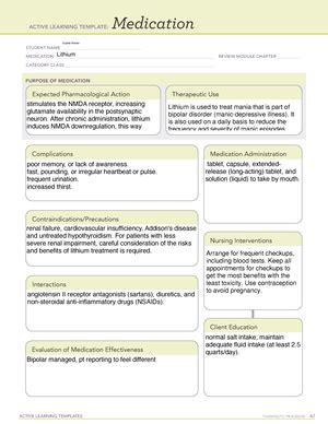 Sertraline Medication Template ACTIVE LEARNING TEMPLATES