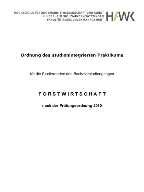 Ausfüllbar Online Ordnung des studienintegrierten Praktikums Fax Email