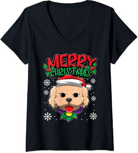 Womens Christmas Dog Sweet Christmas Animals Puppy V Neck T Shirt