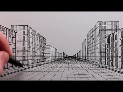 One Point Perspective Drawing Of A City