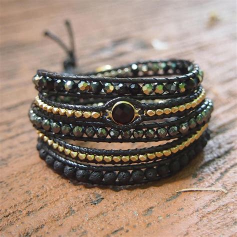 Black Mix Stone Wrap Bracelet Boho Bracelet Bohemian Etsy Gemstone