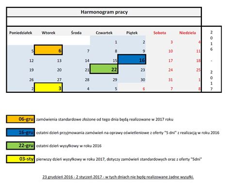 Harmonogram Pracy W Okresie Wi Teczno Noworocznym Aqform