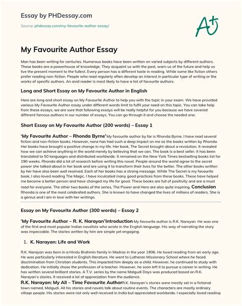 My Favourite Author Essay Personal Samples 200 300 150 Words