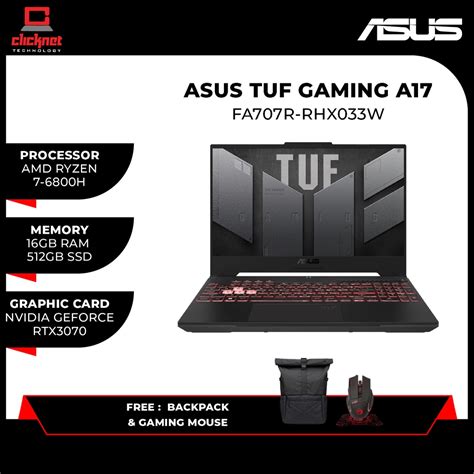 Asus Tuf Gaming A17 Fa707r Rhx033w R7 6800h 16gb 512gb Ssd Rtx3070 8gb 17 3 Fhd Gray W11