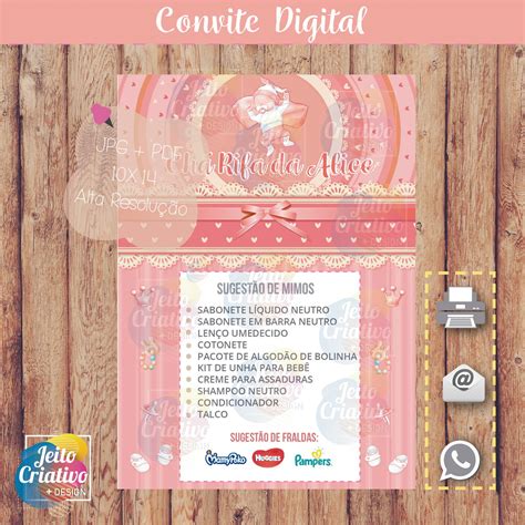 Kit Convite Digital Ch Rifa Cartela Lembrete Sugest O