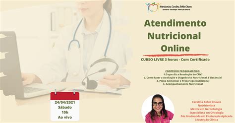 ATENDIMENTO NUTRICIONAL ONLINE CURSO LIVRE 3 HORAS CERTIFICADO