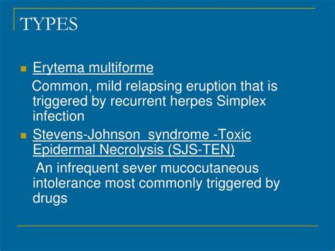 Ppt Erythema Multiforme And Stevens Johnson Syndrome Sjs Toxic Epidermal Necrolysis Ten