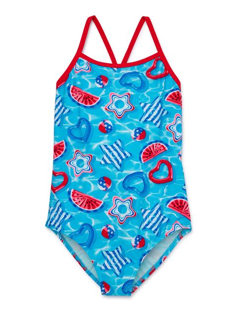 Wonder Nation Girls Printed One Piece Swimsuit With Upf 50 Sizes 4 18 And Plus