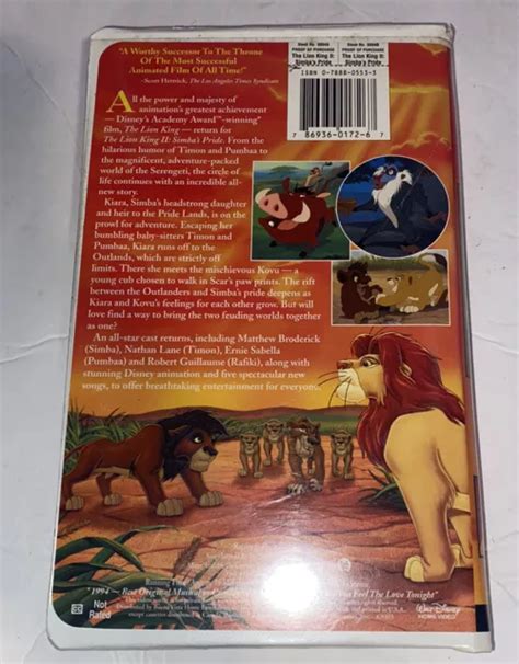 Walt Disney S Vintage The Lion King Simbas Pride Vhs Tape Works Eur