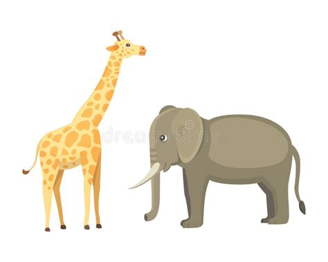 Giraffe And Elephant Vector Cartoon African Animals Stock Vector