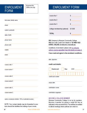 Fillable Online Mec Nsw Edu ENROLMENT Enrolment No ENROLMENT FORM FORM