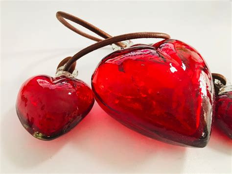 3 Beautiful Blown Glass Hearts Glass Heart Blown Glass Made Etsy