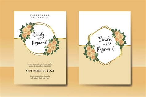 Wedding Invitation Frame Set Floral Watercolor Digital Hand Drawn Orange Dahlia Flower Design