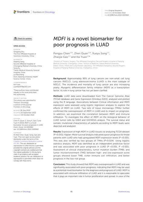 Pdf Mdfi Is A Novel Biomarker For Poor Prognosis In Luad