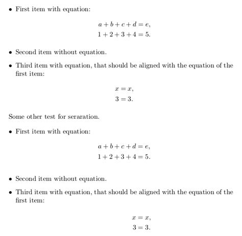 How To Align Equations That Are In Different Items Of An Itemize Tex